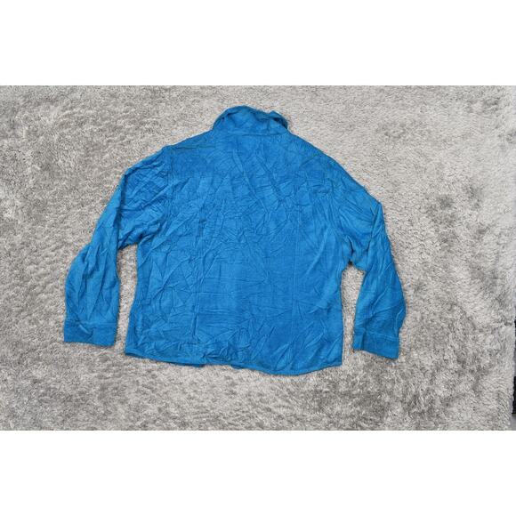 Chico's Size 3 Blue Silk Cardigan Sweater - Button Front Corduroy - Picture 3 of 8